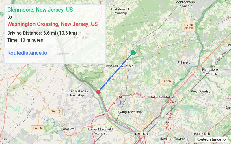 Distance from Glenmoore to Washington Crossing