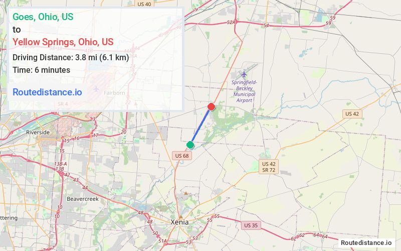 Route map from Goes to Yellow Springs