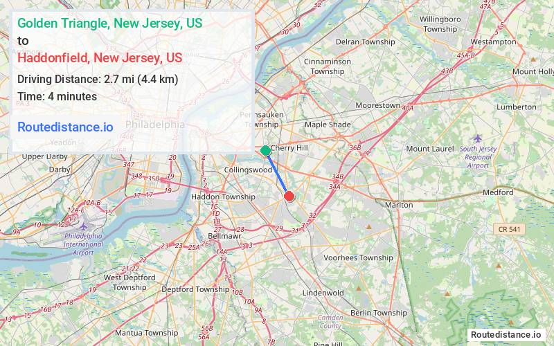 Distance from Golden Triangle to Haddonfield