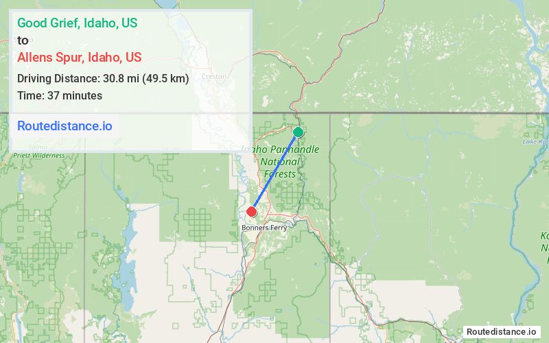 Route map from Good Grief to Allens Spur