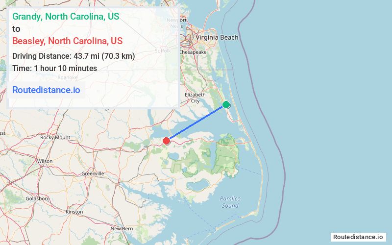 Route map from Grandy to Beasley