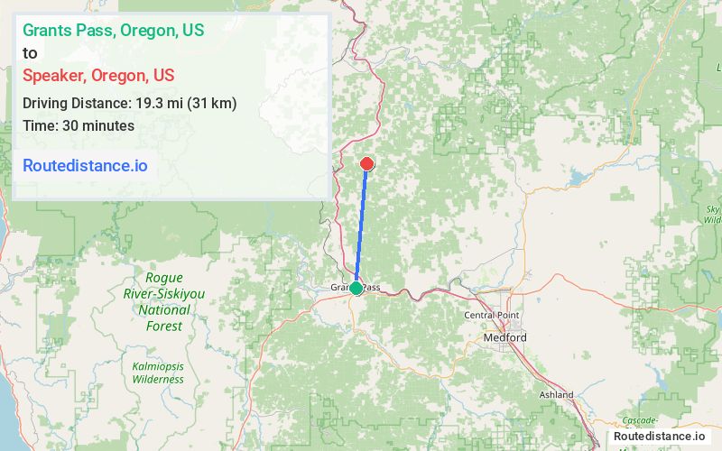 Distance from Grants Pass to Speaker