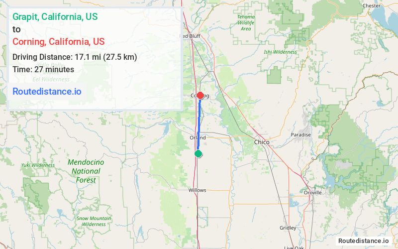 Distance from Grapit to Corning
