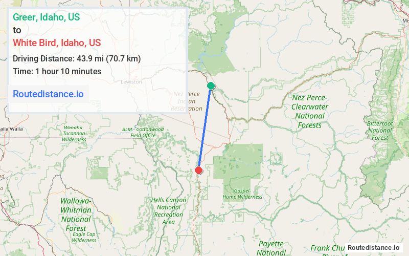 Distance from Greer to White Bird