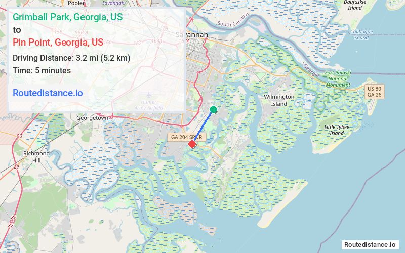 Route map from Grimball Park to Pin Point