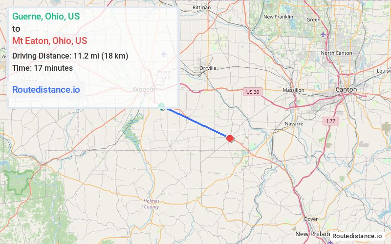 Route map from Guerne to Mt Eaton
