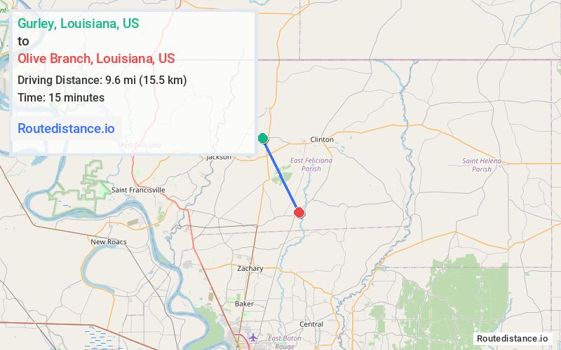Route map from Gurley to Olive Branch
