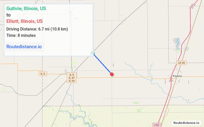 Route map from Guthrie to Elliott
