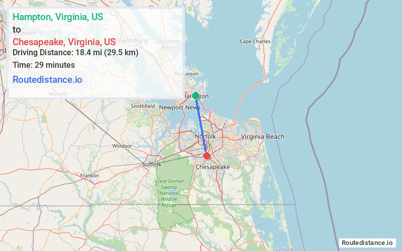 Distance from Hampton to Chesapeake