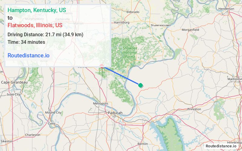 Distance from Hampton to Flatwoods