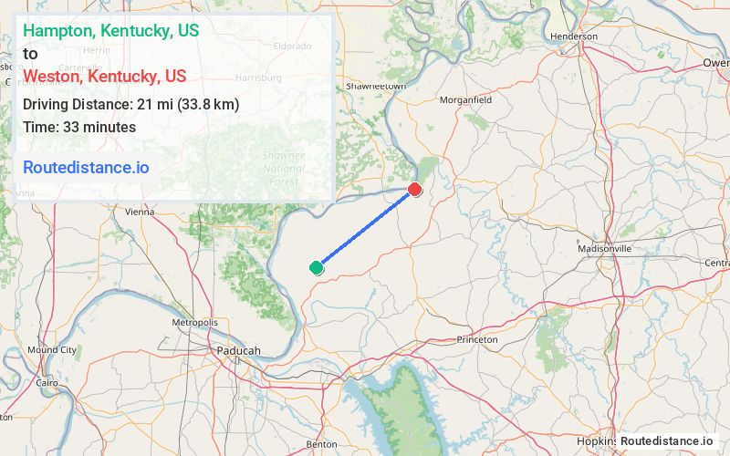 Route map from Hampton to Weston