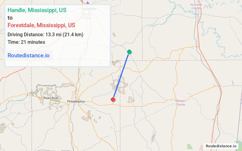 Route map from Handle to Forestdale