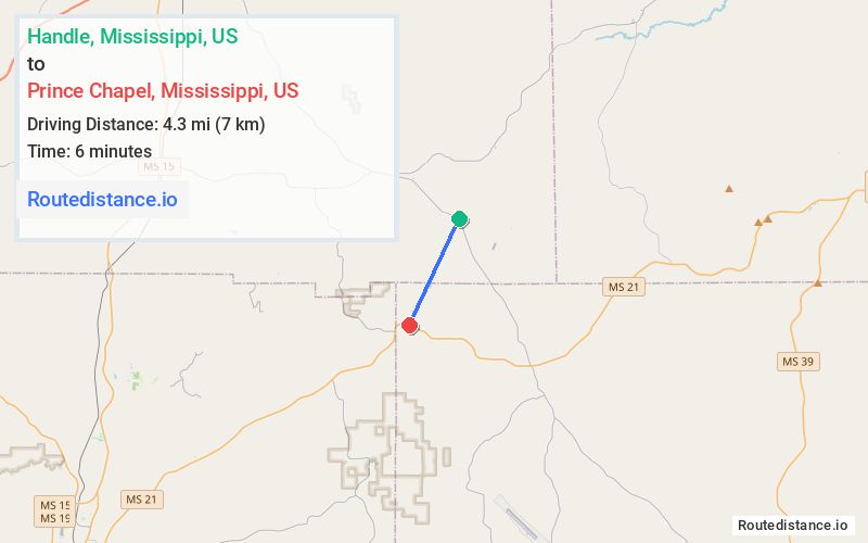 Route map from Handle to Prince Chapel