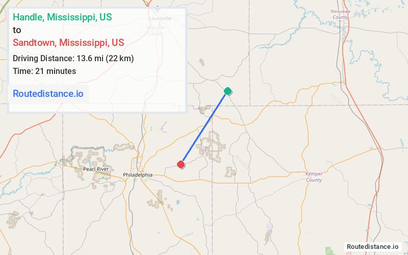 Route map from Handle to Sandtown