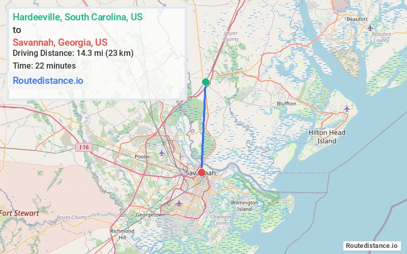 Distance from Hardeeville to Savannah