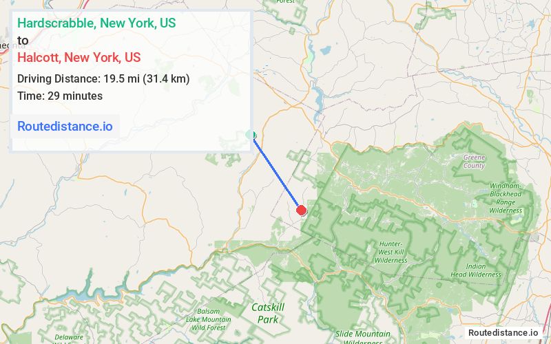 Route map from Hardscrabble to Halcott