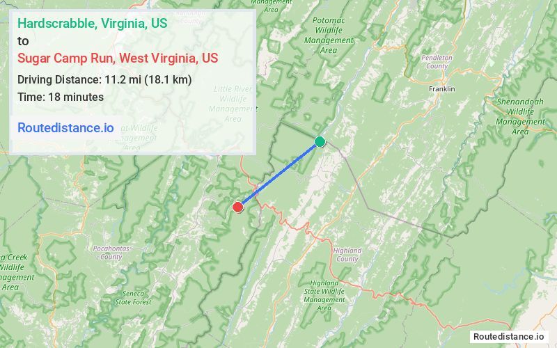 Distance from Hardscrabble to Sugar Camp Run