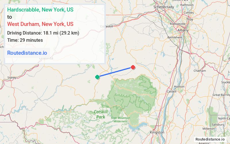 Route map from Hardscrabble to West Durham
