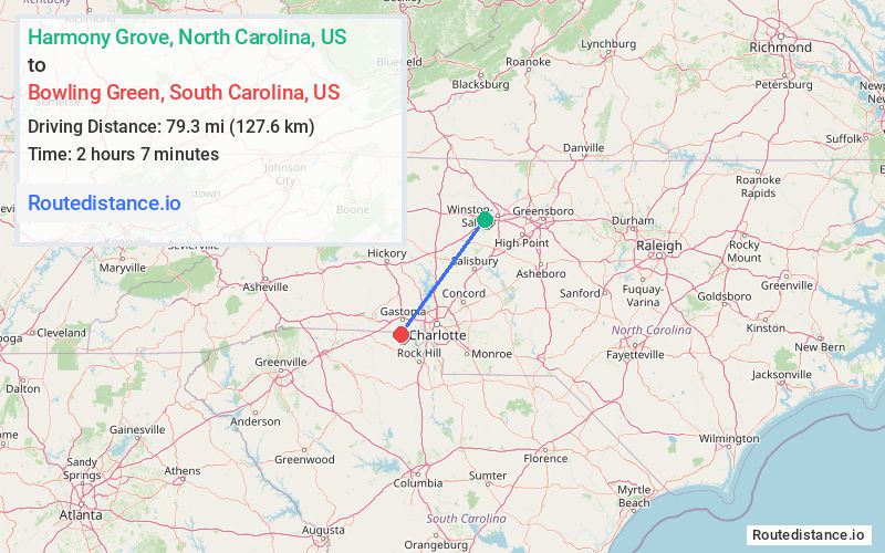 Distance from Harmony Grove to Bowling Green