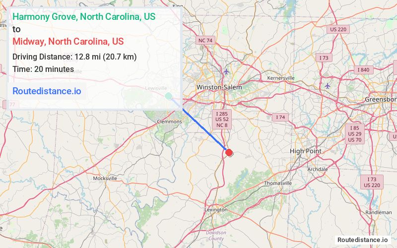 Distance from Harmony Grove to Midway