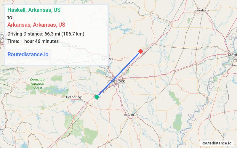 Route map from Haskell to Arkansas