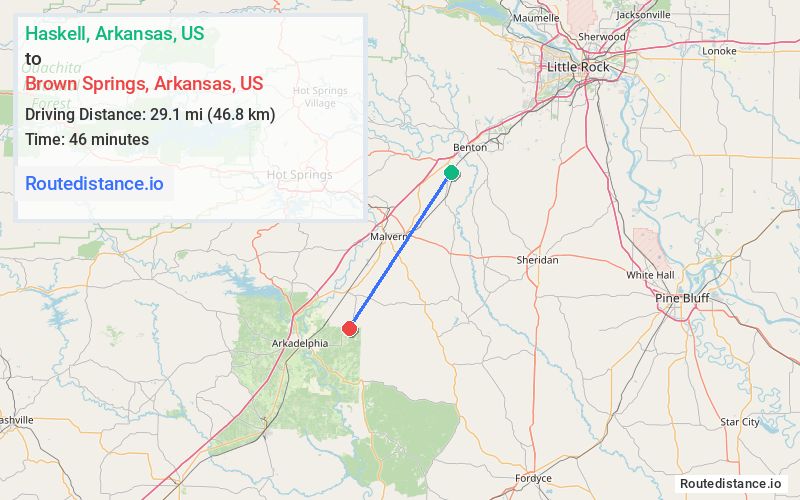 Distance from Haskell to Brown Springs