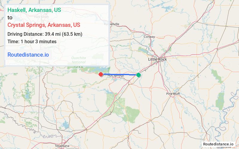Route map from Haskell to Crystal Springs