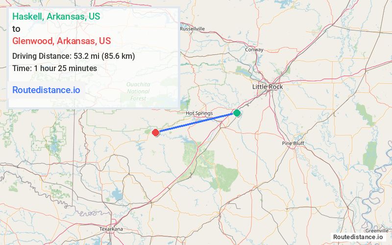 Route map from Haskell to Glenwood
