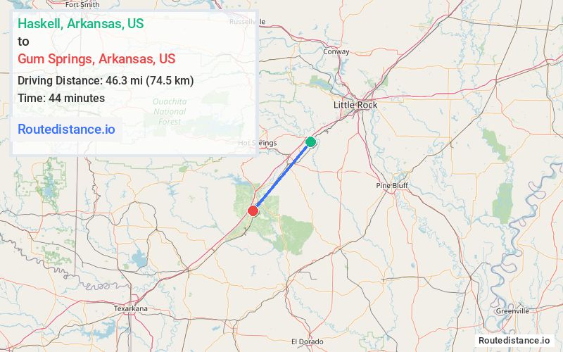 Route map from Haskell to Gum Springs