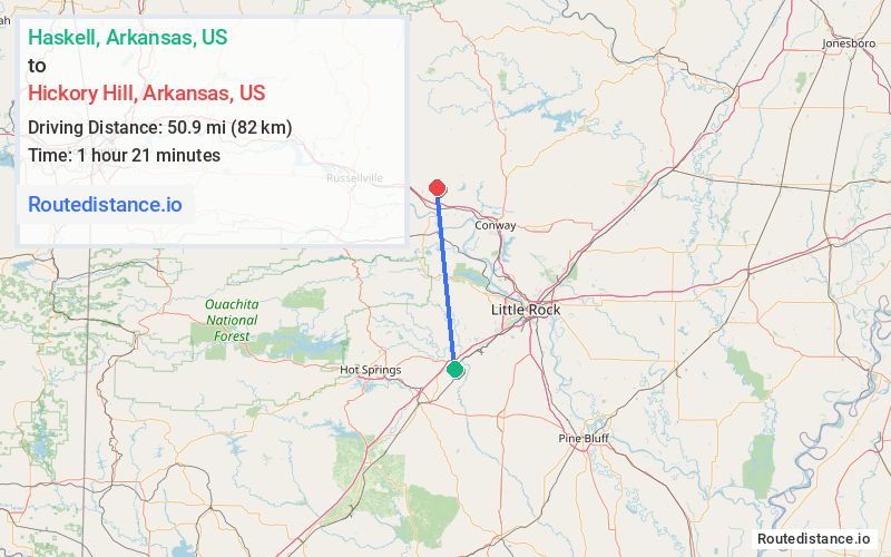 Distance from Haskell to Hickory Hill