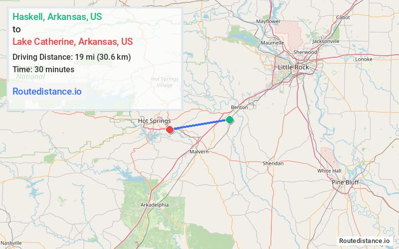 Distance from Haskell to Lake Catherine