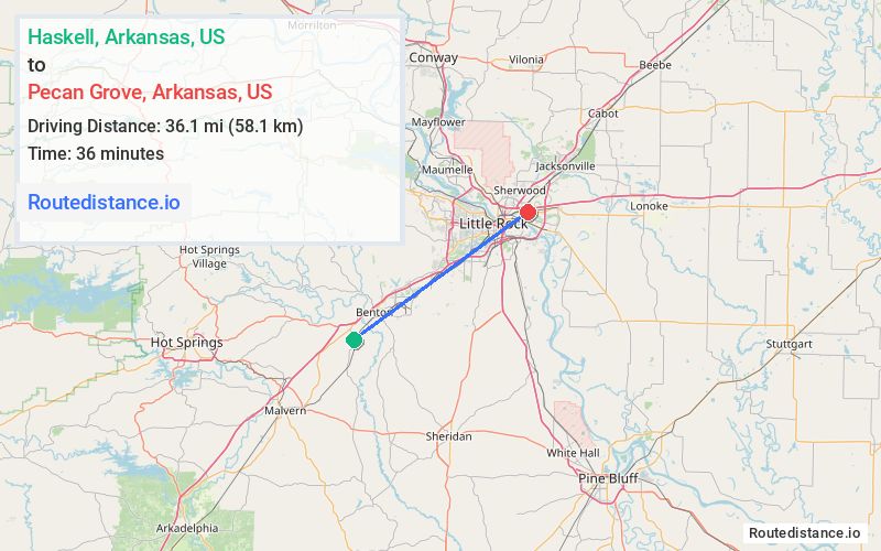 Route map from Haskell to Pecan Grove