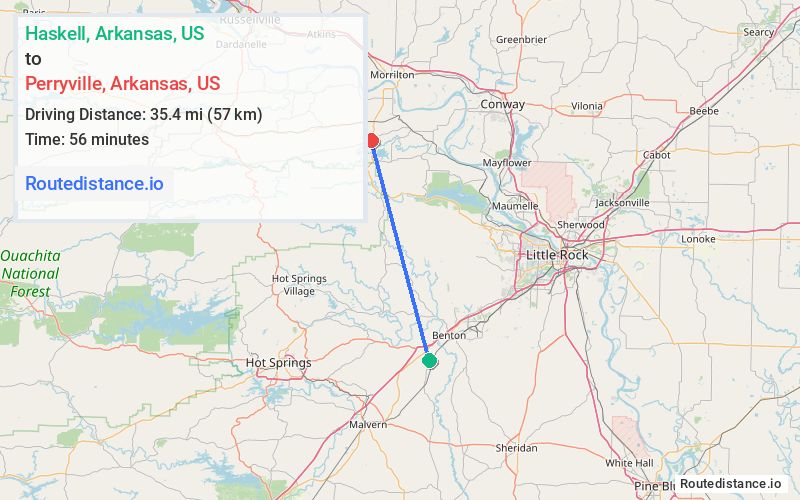 Route map from Haskell to Perryville