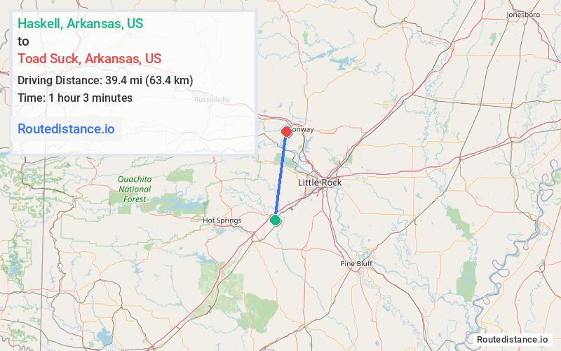 Distance from Haskell to Toad Suck