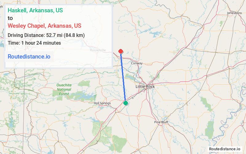 Route map from Haskell to Wesley Chapel