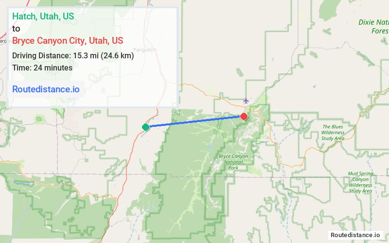 Distance from Hatch to Bryce Canyon City