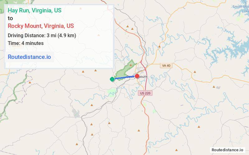 Route map from Hay Run to Rocky Mount