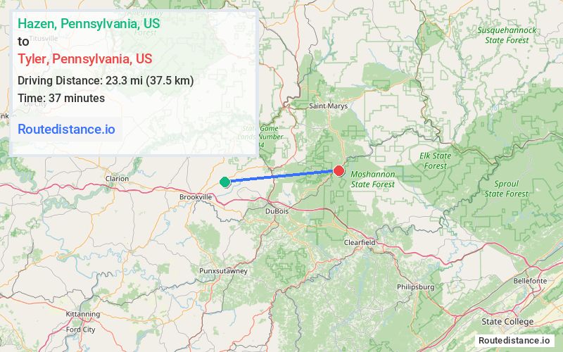 Distance from Hazen to Tyler