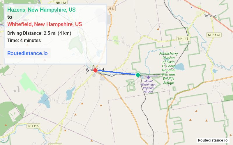 Route map from Hazens to Whitefield