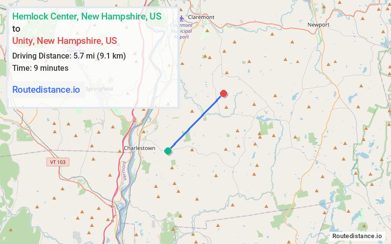Distance from Hemlock Center to Unity