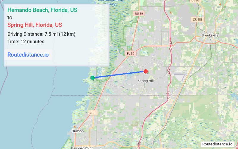 Distance from Hernando Beach to Spring Hill