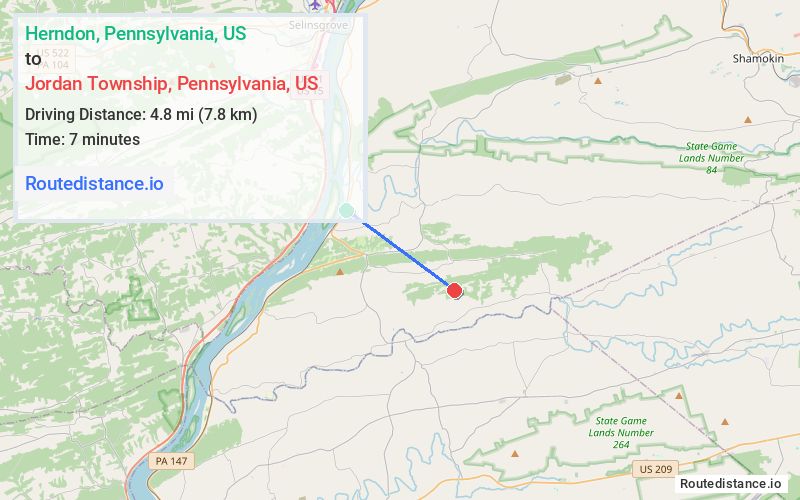 Route map from Herndon to Jordan Township