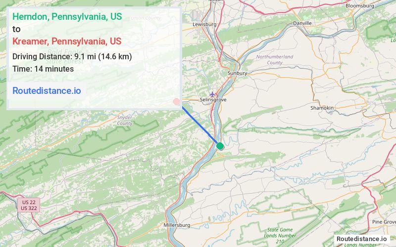 Route map from Herndon to Kreamer