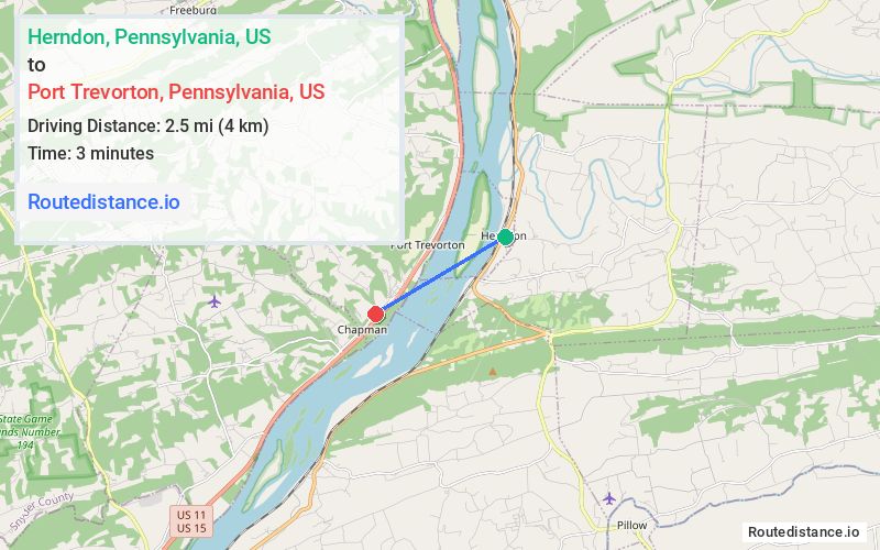 Route map from Herndon to Port Trevorton