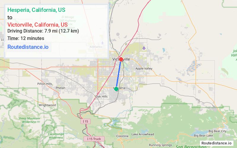 Route map from Hesperia to Victorville