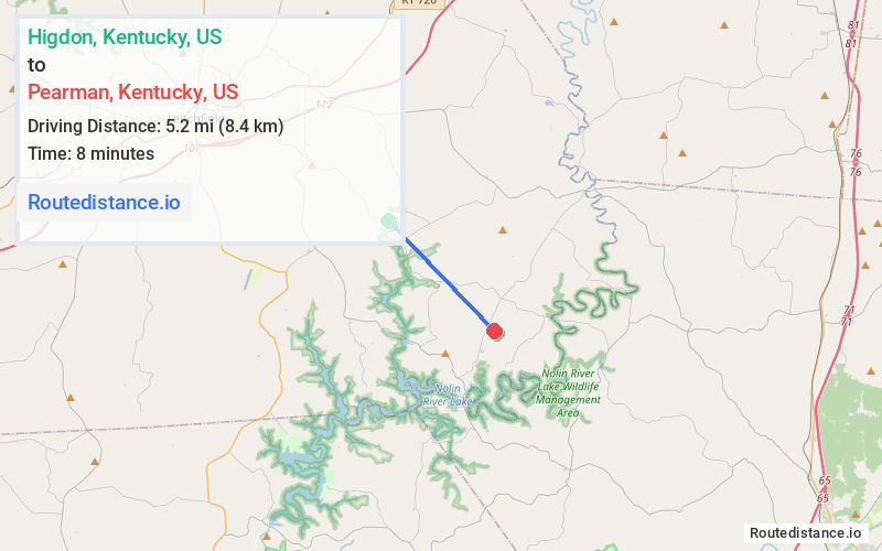 Distance from Higdon to Pearman
