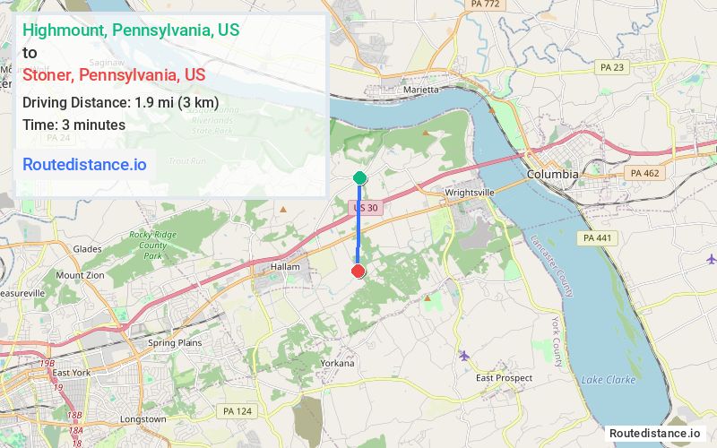 Route map from Highmount to Stoner