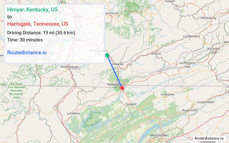 Route map from Himyar to Harrogate