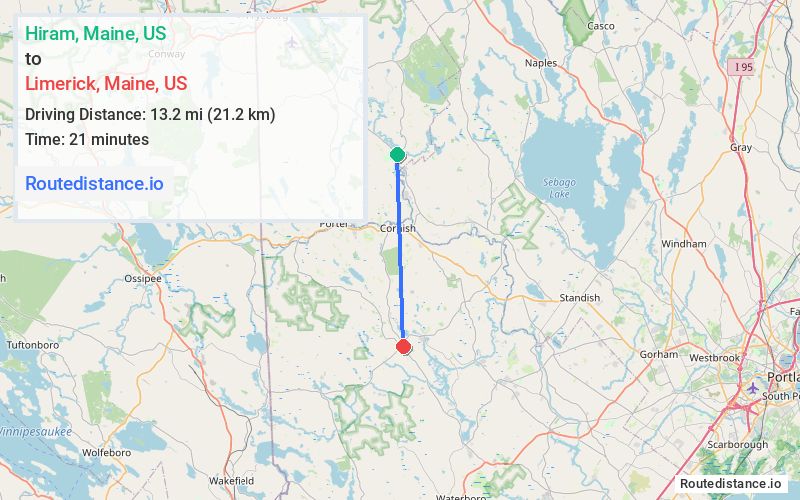 Route map from Hiram to Limerick