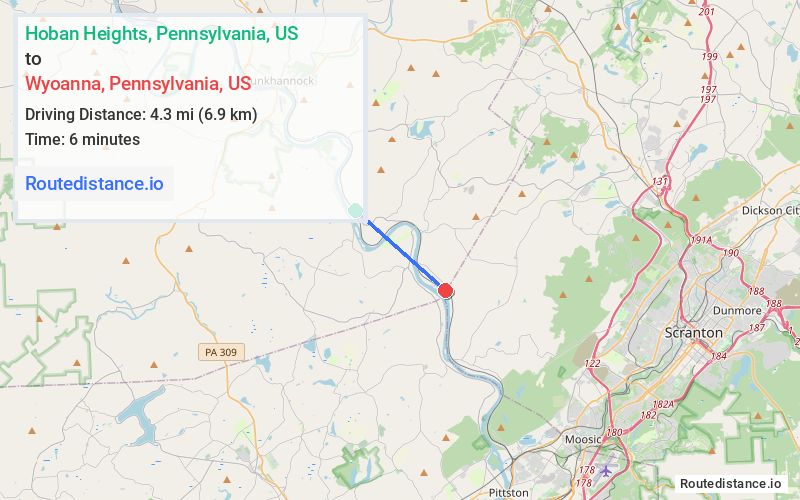 Route map from Hoban Heights to Wyoanna